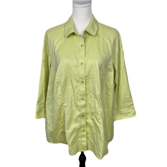 Coldwater Creek Blouse Women Plus Size 2X Button Up Shirt Green No Iron Cotton - Picture 10 of 10
